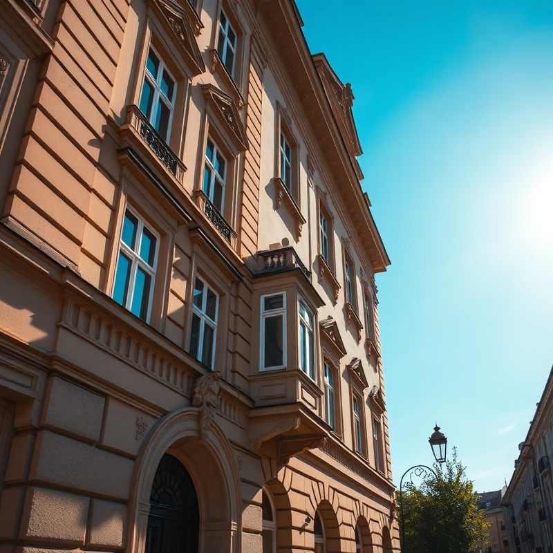 Exteriér středoevropské kancelářské budovy v Brně v jasném dni